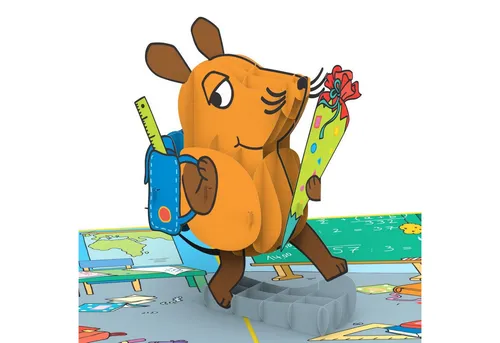 papercrush Schulanfangskarte Die Maus® mit Schultüte, Pop-Up Karte Einschulung für Mädchen & Jungen, Handgemacht, Offizielles Lizenzprodukt