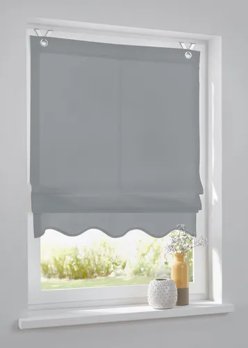 Raffrollo Ösenrollo Olivia grau Breite 60 cm x Höhe 140 cm, Montage ohne bohren