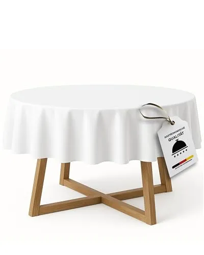 texpot Tischdecke rund 180 cm aus 100% Baumwolle - Hochwertige Tischdecke in Weiß, strapazierfähig und pflegeleicht, ideal für festliche Anlässe oder den täglichen Gebrauch.