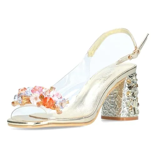 Misstyl by Laura Vita Damen Sandalette MARLEN 02 in Gold mit Perlen - Wanderschuhe mit glamourösem Design, pflegeleichtem Obermaterial und angenehmem Tragegefühl dank Lederdecksohle – ideal für stilvolle Auftritte!