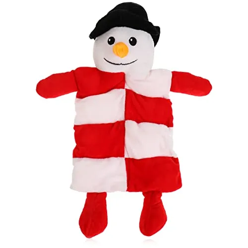com-four® Hundespielzeug Schneemann - weiches Kauspielzeug - Quietschspielzeug-Puppe aus Plüsch - Heimtierbedarf Beißspielzeug - 9 Quietschstellen (1 Stück - Kleid - Schneemann)