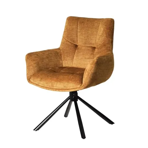 riess-ambiente Drehstuhl SIGNATURE senfgelb/schwarz – Komfortabler Samtstuhl mit Armlehnen und 360° Drehung - Eleganter Samtstuhl in Senfgelb mit stabilem Metallgestell. Bequeme Polsterung und drehbare Funktion bieten höchsten Sitzkomfort – ideal für Esszimmer und Büro.