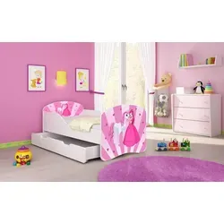 ACMA I Jugendbett Kinderbett Junior-Bett Komplett-Set mit Matratze Lattenrost Weiß 08 Princess 160x80 + Bettkasten - Weiß