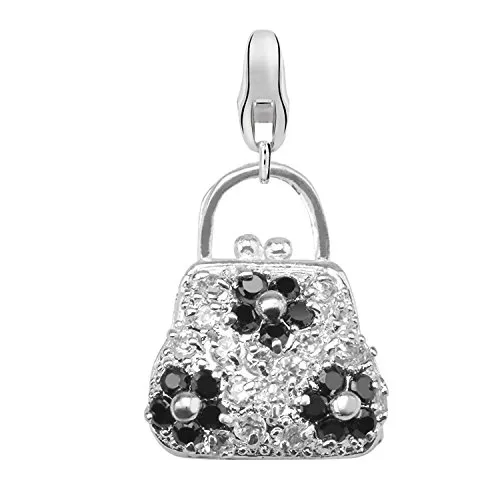 Dream Charms Damen Charm Anhänger 925 Sterling Silber rhodiniert Handtasche mit Zirkonia in weiß und schwarz