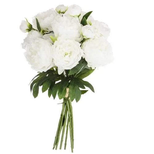 Blumenstrauß mit 13 weißen Pfingstrosen, 50 cm - Künstlicher Blumenstrauß, perfekt für eine stilvolle Deko und pflegeleicht – ideal für jedes Zuhause.