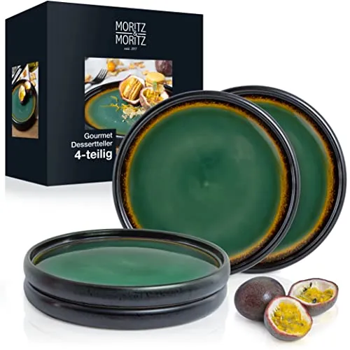 Moritz & Moritz SOLID 4x Kleine Teller 21 cm - Steinzeug Teller Set - Speiseteller Set aus Steinzeug, mikrowellen- und spülmaschinengeeignet, mit stilvollem Design und einzigartiger reaktiver Glasur für ein besonderes Ambiente.