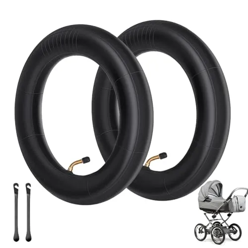Uoimky 12 Zoll Kinderwagen Schlauch, 2 Stück 12 1/2 x 2 1/4 Fahrradschlauch mit Winkelventil 45° inkl. und 2 Montagehebel Doppelte Stärke Schläuche für Dreirad Laufrad Fahrrad Anhänger Kinderrad