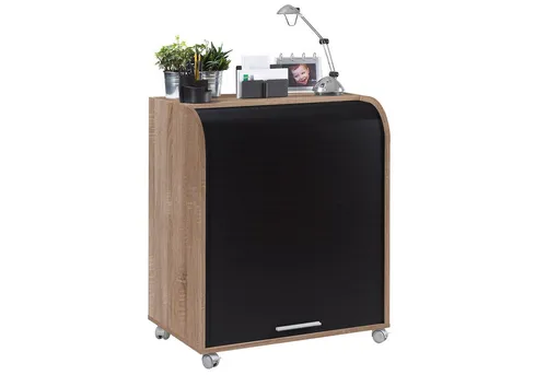 SIMMOB Mobiler Schreibtisch Sekretär mit Laufrollen – Eiche-Schwarz, 93,9 x 79,2 cm
