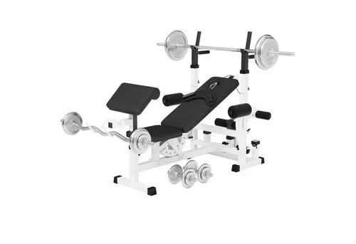 GORILLA SPORTS Hantelbank Kraftstation mit 108 kg Hantelset - Hantelbänke für umfassendes Muskeltraining: Mit 6-fach verstellbarer Rückenlehne und umfangreichem Zubehör für ein effektives Ganzkörper-Workout zu Hause.