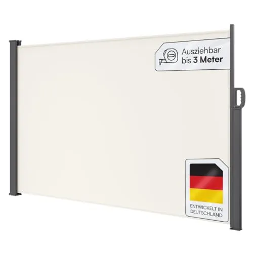 STEELSØN Seitenmarkise Zirella 180x300 cm - Gartensichtschutz mit ausziehbarem Design, bietet blickdichten Schutz auf Balkon und Terrasse, langlebig aus Aluminium und wasserabweisendem Polyester.