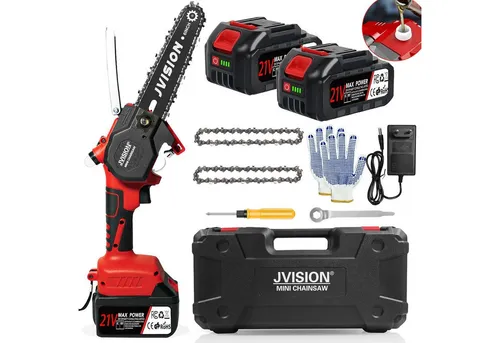 JVISION Mini-Kettensäge mit Brushless Motor und 2x2000mAh Akku