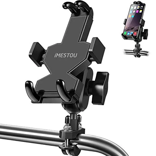 iMESTOU Aluminium Motorrad Telefonhalterung Lenker Mobiltelefonhalter Solide mit 1 Zoll Kugel Doppelbuchse Arm 360°Rotation Einstellbar Universal für 4,0-7,2 Zoll Smartphones