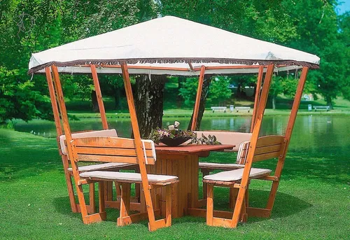 Promadino Pavillon Rosenheim mit weißem Dach - Möbelset aus tauchimprägniertem Massivholz Kiefer, stabil und wetterfest für Garten und Terrasse