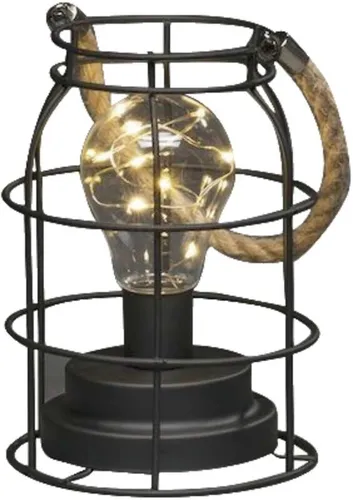 Konstsmide Round Lantern with LED Micro Lights / Rope Handle / 6 Hour Timer / 3 x AA Batteries (Excl.) / 9 Warm White LEDs String Lights schwarz, Rund