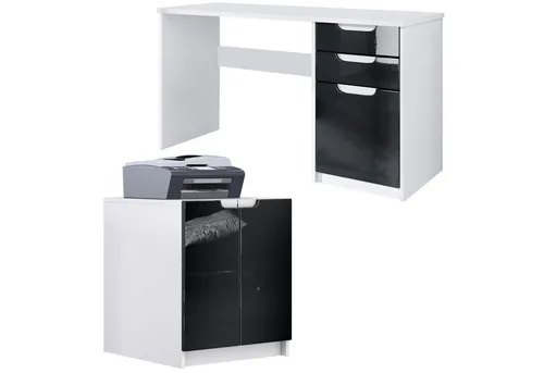 Vladon Aktenschrank Paris - Büroset mit Schreibtisch & Druckerkommode in Weiß und Schwarz - Moderne Büroserie Paris: Funktionalität trifft Eleganz. Ideal für Home-Office und professionelle Nutzung. Hochwertige Materialien und durchdachtes Design bieten Robustheit und Stil.