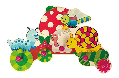 Hess Holzspielzeug 30299 - Garderobe aus Holz, Serie Pilz, mit 5 Haken, für Kinder, ca. 37 x 25 x 6,5 cm groß, handgefertigt, als Blickfang in jedem Kinderzimmer und Flur