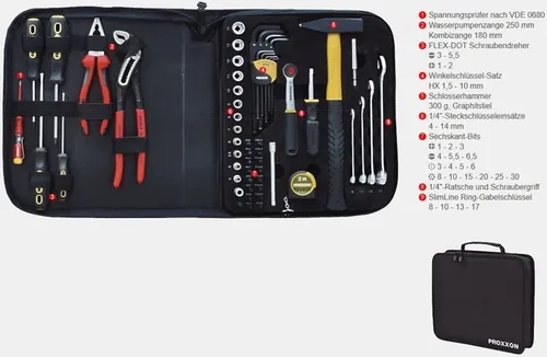 Proxxon Werkzeugtasche 23670 - 56-teiliges Universal-Werkzeugset, kompakt und mobil, aus hochwertigem Polypropylen