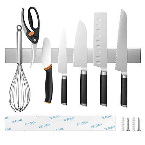 Fohil Messer Magnetleiste 40cm, Magnetleiste Edelstahl Messerhalter 16in Magnetisch Selbstklebend Küchenutensilien Werkzeugen Einfache Montage Magnetisch Wandmontage für Küche