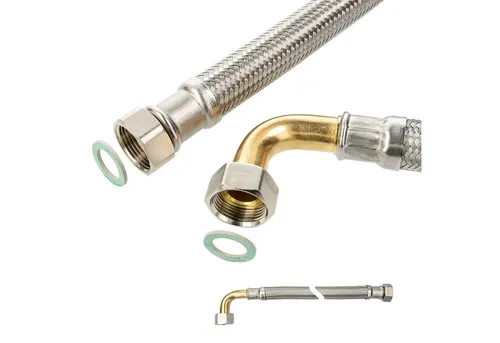 tecuro Flexschlauch Panzerschlauch DN 25 - 1 Zoll ÜWM-Bogen 90° - Sanitärinstallation, flexibler Verbindungsschlauch für Trinkwasser, temperaturbeständig von -5°C bis 70°C und druckbeständig bis 10 bar.