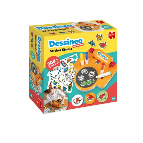 Jumbo 1110100010 - Dessineo Stickers Studio - Basteln mit Spaß! Kinder kreieren ihre eigenen Aufkleber Schritt für Schritt – einfach ausmalen, rollen und kleben. Fördert Kreativität und Geschicklichkeit!