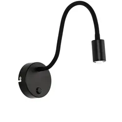 Wandleuchte Innen LED flexibler Spot Metall schwarz 5W - Energiesparende LED Leselampe mit verstellbarem Schwanenhals in Schwarz, ideal für gezieltes Licht beim Lesen im Bett oder auf dem Sofa.