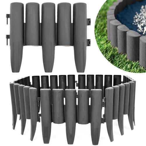 KRUMAD Rasenkante Kunststoff Holzoptik 10 Stück Set 2,8 Meter Höhe 24 cm Beeteinfassung Garten Flexible Beetumrandung Witterungsbeständig Anthrazit