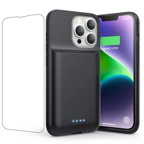 Akkuhülle für iPhone 13/13 Pro/14 - 7500mAh Smart Battery Case - Handy-Akkuhüllen mit 7500mAh Kapazität für stundenlange Nutzung, 360° Schutz und intelligente LED-Anzeige für einfache Batterieverfolgung.