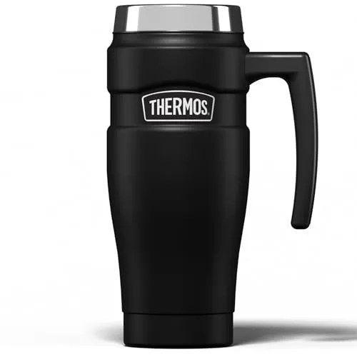 Thermos Edelstahl König Travel Mug - Matt Black (470 ml) - Thermobehälter mit Thermo-Vakuumisolation, hält Getränke 5 Stunden heiß und 9 Stunden kalt. Robustes Edelstahl-Design mit DrinkLock-Deckel für maximale Sicherheit.