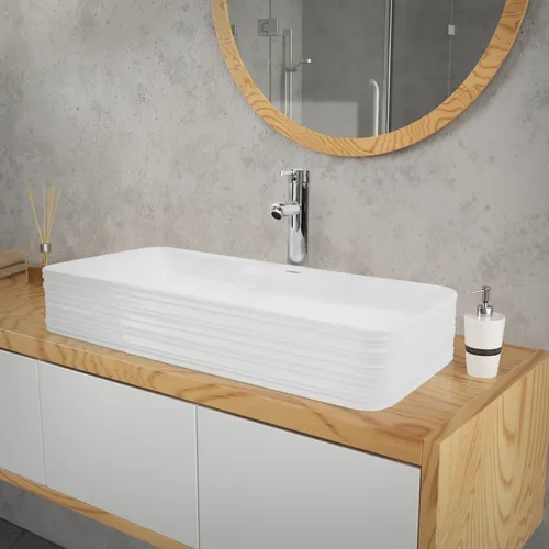ML-Design Keramik Waschbecken 68x38 cm - Modern und Elegant - Badezimmer Tischwaschbecken, hochwertiges eckiges Design aus robuster Keramik, pflegeleicht und ideal für stilvolle Badezimmer oder Gäste-WCs.
