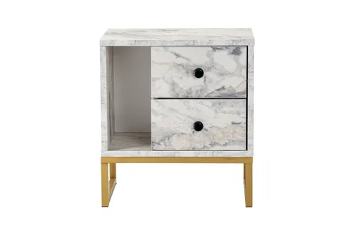Nachttisch Nachtkonsole Freesienmarmor Gold - Eleganter Nachttisch aus melaminbeschichteter Spanplatte, ideal für Ihr Schlafzimmer. Mit 45 cm Breite und 50 cm Höhe bietet er praktische Ablagefläche und ein modernes Design.