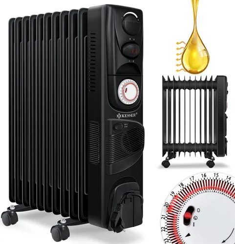 KESSER® Ölradiator - Elektrische Heizung 2500W Öl Radiator Elektroheizung Mobil Timer Lüfter Abschaltautomatik stufenlose Temperaturregelung Überhitzungsschutz