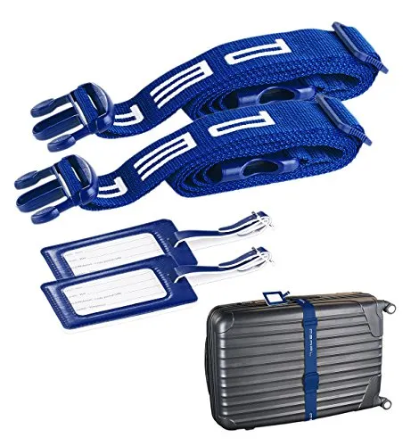 PEARL Koffergürtel: 2er-Set stabile Gepäck- & Koffergurte 5 x 200 cm mit Kofferanhängern (Koffer Spanngurt, Gepäckgurte, Reisetaschen)