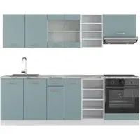 Vicco Küchenzeile R-Line Solid 240 cm - Modernes Design in Weiß, Blau und Grau - Küchenzeilen mit flexibler Anordnung, ideal für individuelle Raumgestaltungen und maximale Funktionalität in jedem Zuhause.