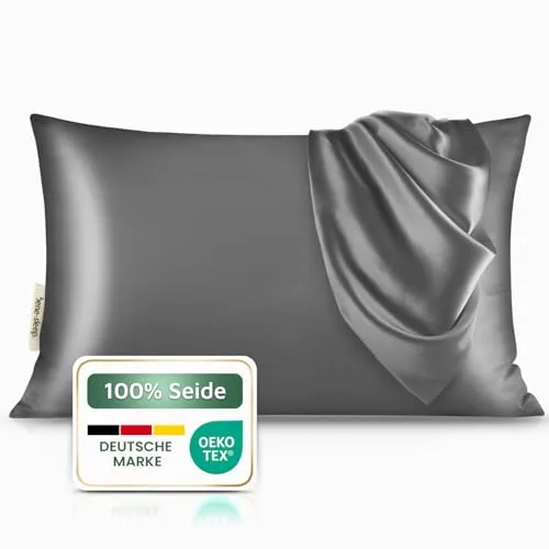 bene-sleep® Premium Seidenkissenbezug – 100 % Maulbeerseide 22 Momme | Verstärkte Nähte | Oeko-TEX Zertifiziert* | Anti-Frizz & Faltenreduzierung | hypoallergen & hautfreundlich (Grau, 40x80 cm)
