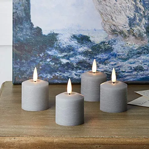 Lights4fun 4er Set LED TruGlow® Votiv Kerzen mit Fernbedienung und Timer LED Kerzen Grau Batteriebetrieben Innen