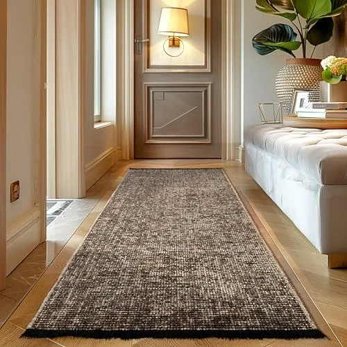 Carpettex, Chenille Teppich Baumwolle Läufer Braun 80x150 cm Waschbar, Boho-Stil, Kurzflor, Vintage Kelim, Weich & rutschfest, Einfarbig, Für Küche, Flur & Schlafzimmer