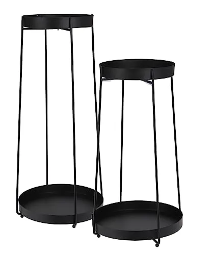 Spetebo Blumentopf Ständer aus Metall - 2er Set in Schwarz - Stilvolle Blumentreppe aus Metall in modernem Design, ideal zur dekorativen Präsentation Ihrer Pflanzen. Mit 2 Ablagen für optimale Nutzung des Platzes.