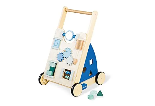 Pinolino Activity-Lauflernwagen 'Titus' blau - Lauflernwagen mit Bremssystem und gummierten Holzrädern, fördert Motorik und sicheres Laufen lernen. Ideal für Kinder von 1 bis 6 Jahren, inkl. Spielmöglichkeiten und Ablagefach.