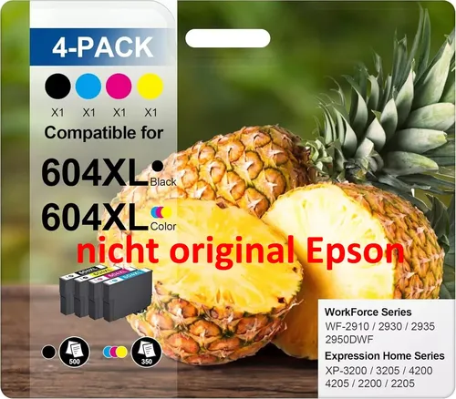 EPSON 604 604XL T10H94 Druckerpatronen 4er-Set - Original Schwarz, Cyan, Magenta, Gelb, höchste Druckqualität und bis zu 500 Seiten pro Patrone