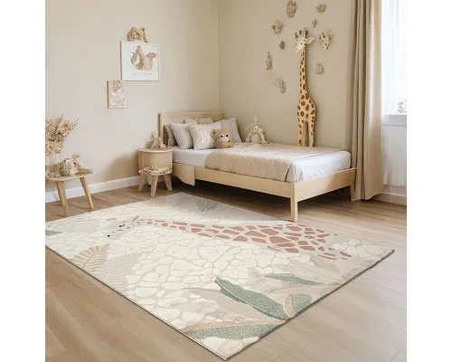 the carpet Jungle Kids Teppich für Kinderzimmer - Giraffe 3D-Effekt - Teppiche & Läufer für Baby- & Kleinkinderzimmer, strapazierfähig und pflegeleicht mit niedlichen Tiermotiven für ein gemütliches Kinderzimmer.