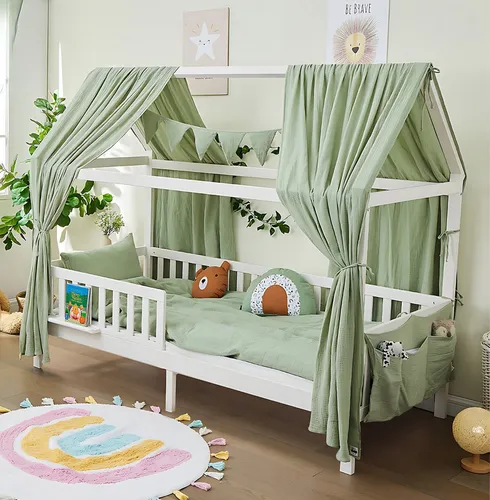 ALAVYA HOME® Hausbett 80x160 cm mit Rausfallschutz - Massivholz Kinderbett mit Rausfallschutz, ideal für sichere Träume und ein magisches Kinderzimmererlebnis.