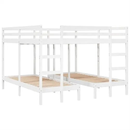 vidaXL Dreifach Etagenbett mit Rausfallschutz - Platzsparendes Bettgestell für Kinder und Jugendliche aus massivem Kiefernholz, ideal für Übernachtungsgäste und Pyjamapartys, mit zwei Leitern für einfachen Zugang und sicherem Rausfallschutz.