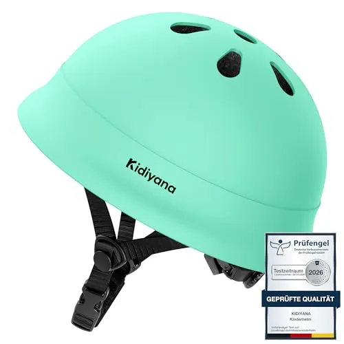 Kidiyana Kinderhelm 1-6 Jahre, Kleinkind ultraleichter Helm, universell als Fahrradhelm Rollerhelm Inlinerhelm Skatehelm, stoßfeste PC-Schale, kindgerechtes Design, XS 48–54 cm, Grün