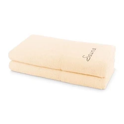 Frottana Sauna Set Pearl 2-TLG - Flauschige Handtücher in Ivory - Frottiertuch Set aus 100% Baumwolle, Made in Germany. Mit 500 g/m² für extreme Flauschigkeit und Massageeffekt. Ideal für Wellness und Sauna.