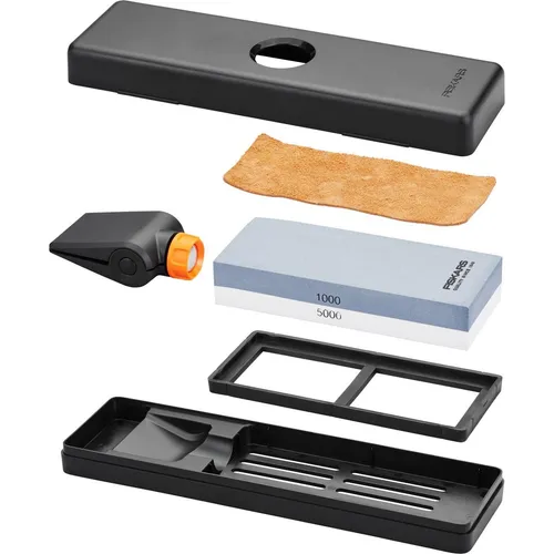Fiskars Wetzstein Premium-Set zum Schärfen von Messern (1058937) - Messerschärfer, professionelles Schärfen für langlebige Klingen und optimale Schneidleistung.