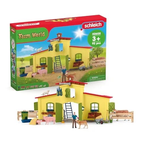 schleich FARM WORLD 42605 - 92-teiliges Bauernhof Spielset, mit Kuh, Pferd und Schwein, fördert Kreativität und fantasievolles Spielen
