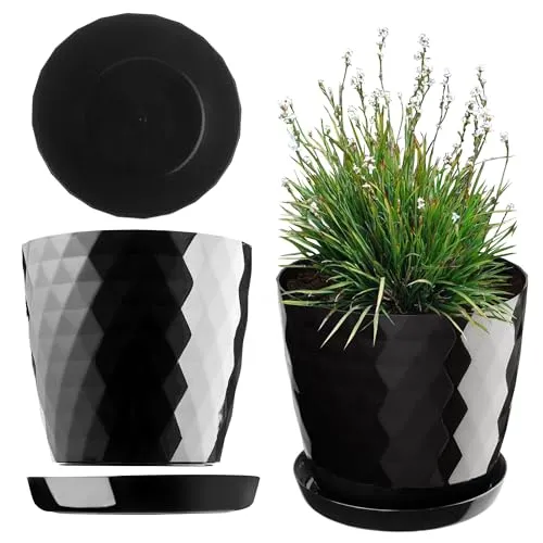 KADAX Blumentopf mit Untersetzer aus Kunststoff Ø18cm, Schwarz, Pflanzkübel für Innen- & Außenbereich, auch ideal für Badezimmer oder Toilette lebendige Farben bringen frische Akzente in Ihr Zuhause