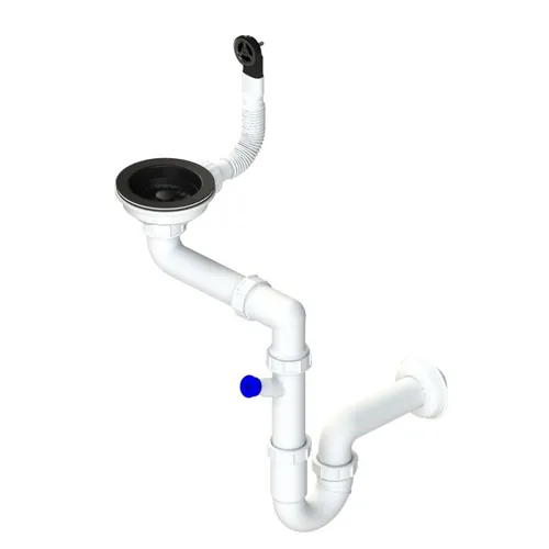 Granmaster Platzsparender 1-Kammer-Siphon mit schwarzem Siebkorb