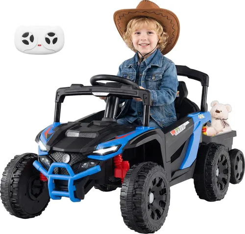 COSYWAY Kinder Elektroauto mit abnehmbarem Anhänger – 12V, Fernbedienung, Licht & Musik - Erlebe grenzenlosen Fahrspaß mit dem COSYWAY Elektroauto! Mit sicherer Fernbedienung, Softstart-Technologie und abnehmbarem Anhänger wird jede Fahrt zum Abenteuer. Ideal für Kinder ab 3 Jahren. Robuste Leistung für unvergessliche Erlebnisse!