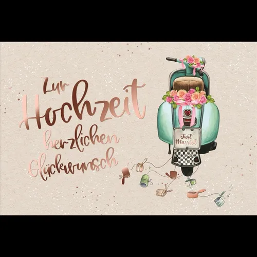 Hochzeit - Glückwunschkarte im Format 11,5 x 17 cm mit Umschlag - Moped mit Blum